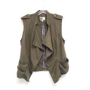 Kut From the Kloth Hailey Drape Front Linen Vest in Dark Olive Size Small